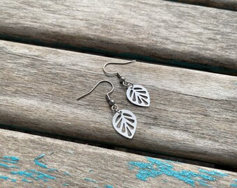 White Leaf Earrings - Unique, and Lightweight Earrings- Tiny Leaf