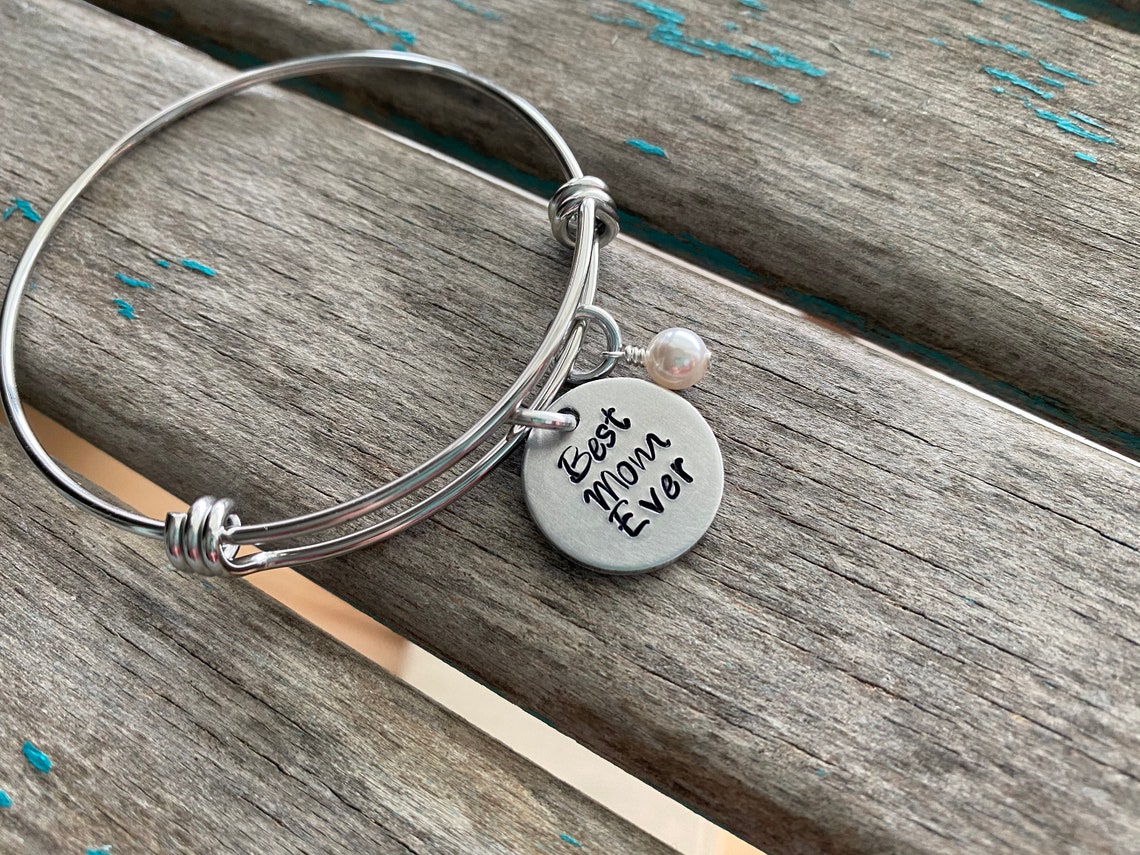 Mom Bracelet HandStamped Best Mom Ever Bracelet Etsy