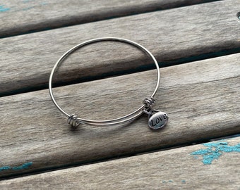 SALE- "Love" Bangle Bracelet- Adjustable Charm Bracelet