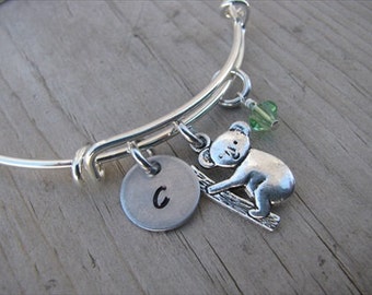 Koala Bangle Bracelet: Hand-Stamped Initial Charm, Adjustable Stainless Steel