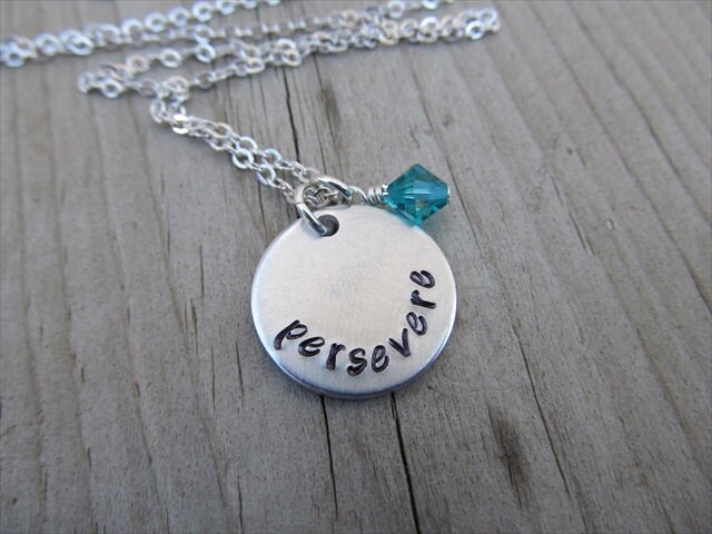 Persevere Inspiration Necklace- "persevere" with an accent bead in your choice of colors- Hand-Stamped Jewelry