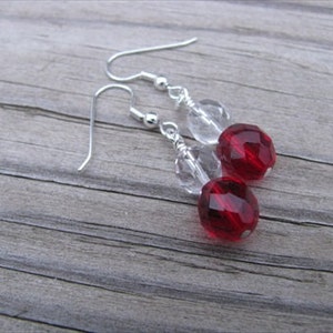 Red, Clear Glass Beaded Earrings