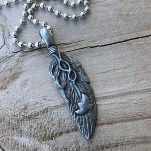 Men's Feather Charm Necklace- Men's Necklace with Feather Charm on Chain of your choice