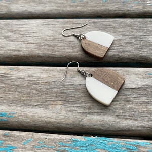 Wood and White, Rounded Acrylic Earrings
