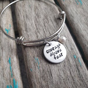 Courage Over Fear Bracelet- Hand-Stamped &quot;courage over fear&quot; Bracelet with an accent bead in your choice of colors