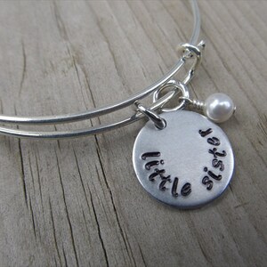 Little Sister Bracelet - hand-stamped &quot;little sister&quot; Bracelet with an accent bead in your choice of colors