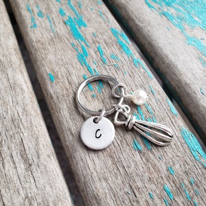 Baking Whisk Keychain with your choice of Initial and Accent Bead image 2