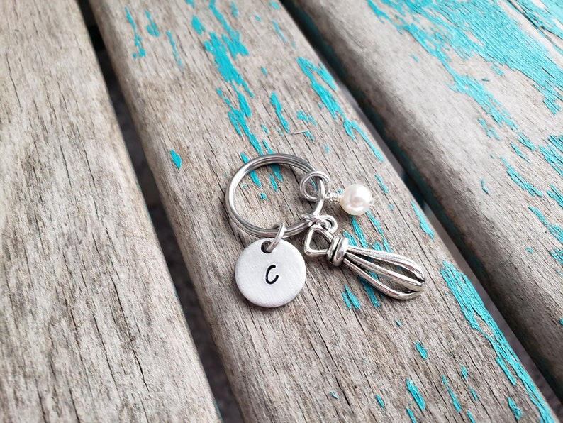 Baking Whisk Keychain with your choice of Initial and Accent Bead image 2