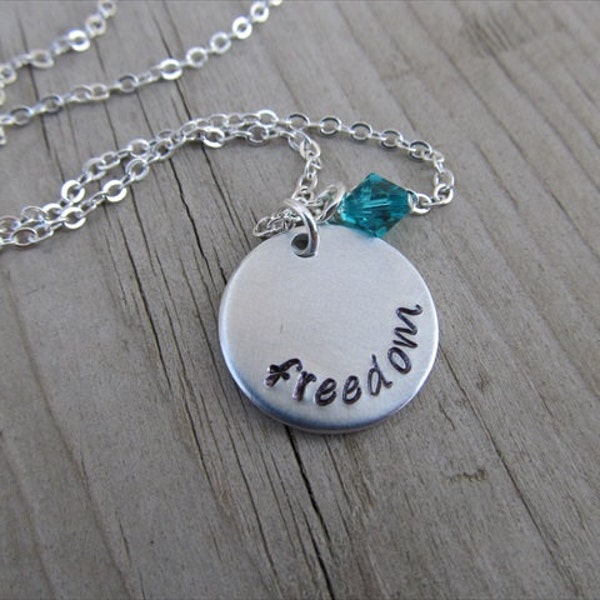 Freedom Inspiration Necklace- "freedom" with an accent bead in your choice of colors- Hand-Stamped Jewelry