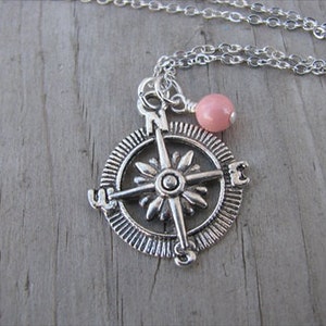 Compass Necklace- Compass Charm with an accent bead in your choice of colors