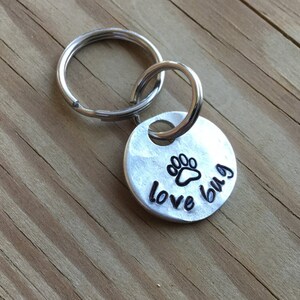 Keychain, Pet ID Tag, Collar Charm - &quot;love bug&quot; with stamped paw print