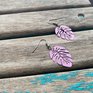 Purple, Leaf-Shaped Earrings - Trendy Earrings - Unique, and Lightweight Earrings