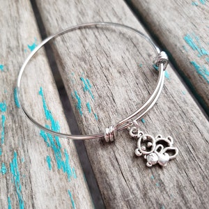 Teddy Bear Charm Bangle Bracelet - Adjustable