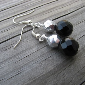 Silver and Black Glass Beaded Earrings
