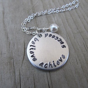 Graduation Necklace- "believe achieve succeed" with an accent bead of your choice- Hand-Stamped Jewelry