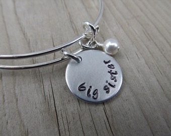 Big Sister Bracelet - hand-stamped "big sister" Bracelet with an accent bead in your choice of colors