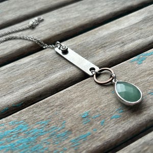 Mixed Metal Green Stone Necklace: Statement Pendant Jewelry