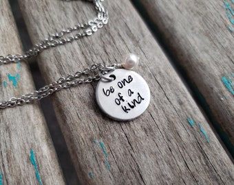 Be One Of A Kind Necklace- "be one of a kind" with an accent bead in your choice of colors- Hand-Stamped Necklace