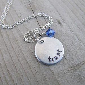 Trust Inspiration Necklace hand-stamped with trust and an accent bead of your choice Hand-Stamped Necklace by Jenn's Handmade Jewelry image 1