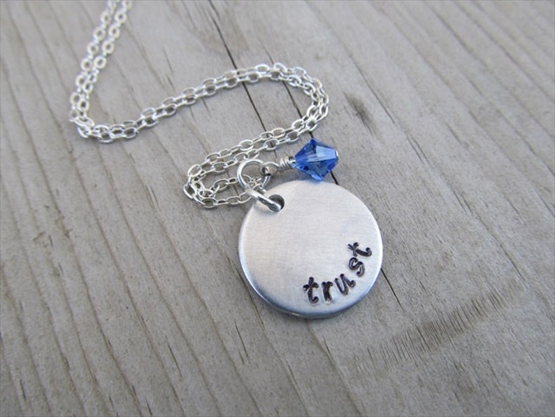 Trust Inspiration Necklace hand-stamped with trust and an accent bead of your choice Hand-Stamped Necklace by Jenn's Handmade Jewelry image 1