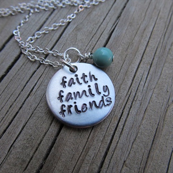 Faith Family Friends Inspiration Necklace- "faith family friends" with an accent bead of your choice- Hand-Stamped Necklace
