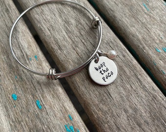 Pace Bracelet- hand-stamped "keep the pace" Bracelet with an accent bead in your choice of colors