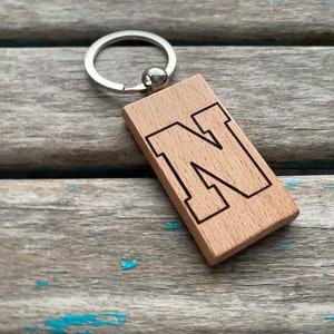 Initial Keychain- Wood Burned Wood Keychain- upgrade option to add a name to the back available