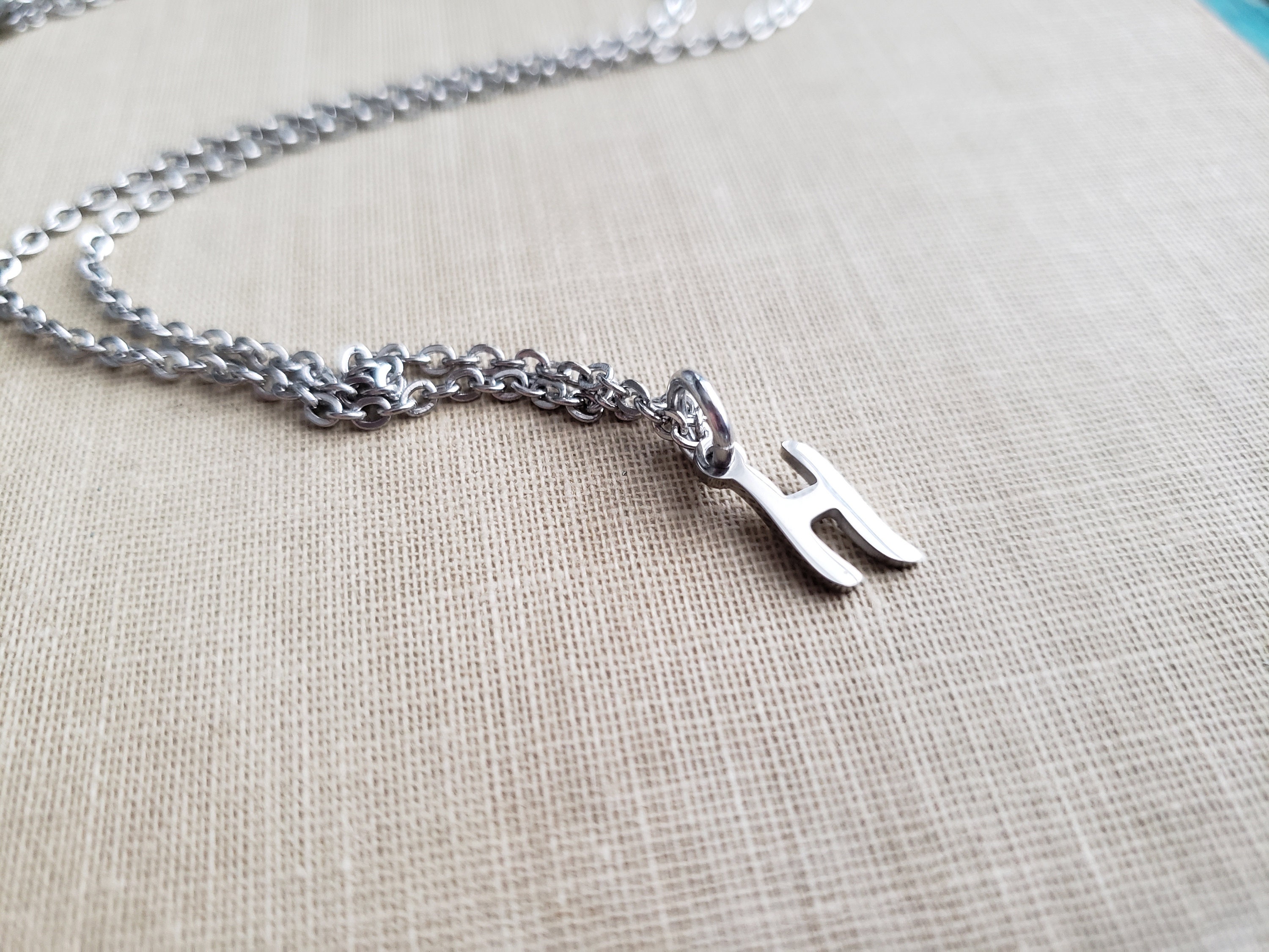 Initial H Necklace - Stainless Steel Charm Pendant - Etsy