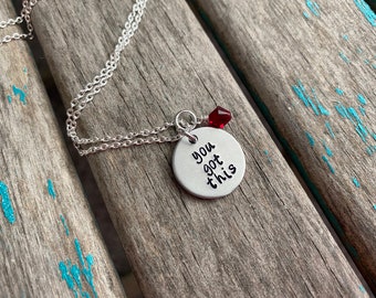 Hand Stamped Aluminum Necklace: "You Got This" with Accent Bead