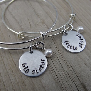 Set of Two Sister&#39;s Bracelets- Big Sister and Little Sister - hand-stamped &quot;big sister&quot; and &quot;little sister&quot; Bracelet Set