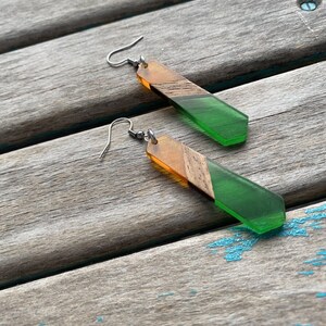 Orange, Green, and Wood Acrylic Earrings