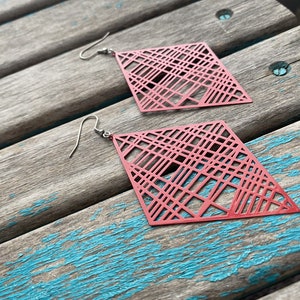 Red Earrings - Abstract Lines Earrings- Unique, and Lightweight Earrings- Large Earrings