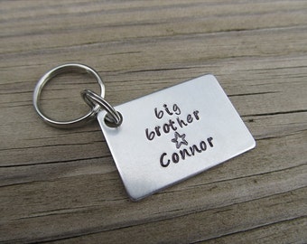 Personalized Big Brother Keychain- Hand-Stamped Keychain- "big brother" with a stamped star, and a name of your choice