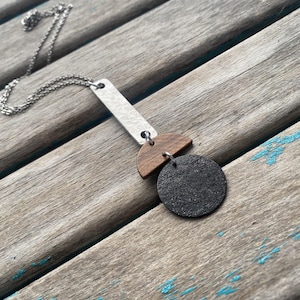 Silver, Wood, and Black Necklace- Unique Necklace on your choice of chain