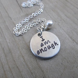 I Am Enough Inspiration Necklace I am enough with an accent bead in your choice of colors Hand-Stamped Jewelry image 1