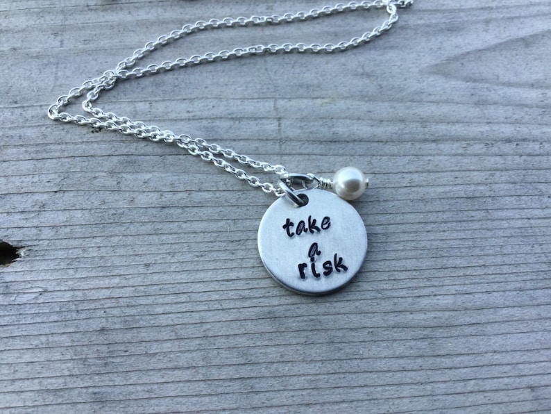 Take A Risk Inspiration Necklace hand-stamped take a risk with a chain and accent bead of your choice Hand-Stamped Jewelry