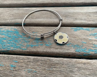 SALE- Soccer Bangle Bracelet- Adjustable Charm Bracelet