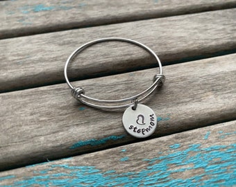 Quote Bracelet- "stepmom" pendant on a stainless steel adjustable bangle bracelet- Only 1 Available- Clearance Bracelet