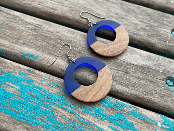 Blue acrylic earrings sale