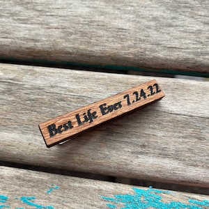 Personalized &#39;Best Life Ever&#39; Tie Bar with Custom Date - Laser-Etched Wood Charm Gift for Men