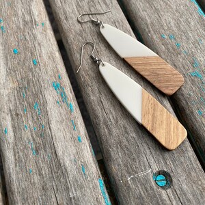 Long Wood and White/Cream Earrings -LARGE Earrings