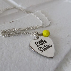 Inspiration Necklace- &quot;Little Sister&quot; laser etched charm with an accent bead in your choice of colors