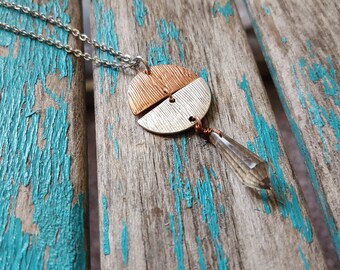 Copper and Silver Dangle Necklace with your choice of chain