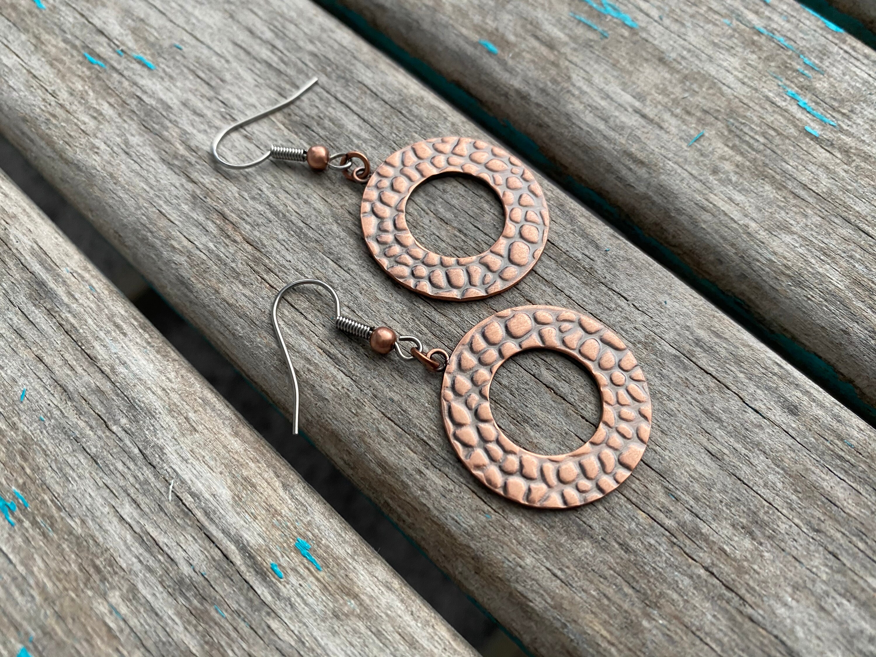 Antique Copper Earrings darkened Copper open Circle Etsy
