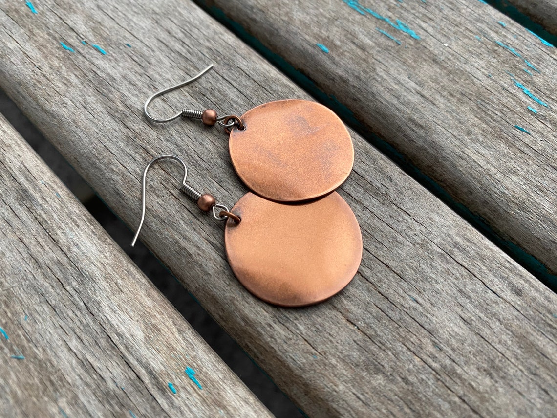 Antique Copper Earrings Wavy Coin | Etsy