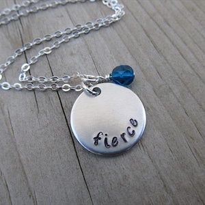 Fierce Inspiration Necklace-  "fierce" with an accent bead in your choice of colors- Hand-Stamped Jewelry by Jenn's Handmade Jewelry