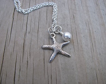Silver Starfish Necklace with Pearl Accent Bead