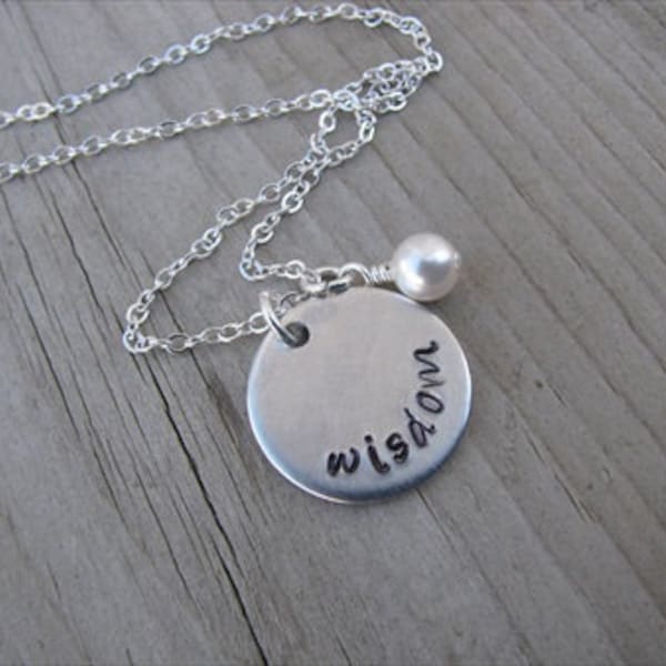 Inspiration Necklace- "wisdom" with an accent bead in your choice of colors- Hand-Stamped Jewelry