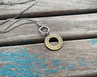 Textured Gold and Silver Pendant Necklace