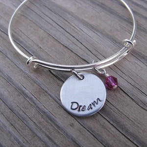 Inspiration Bracelet- Hand-Stamped &quot;Dream&quot; Bracelet with an accent bead in your choice of colors